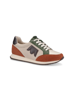 front 3/4ths view of the Roadrunner Sneaker in Ivy Multi (Rust, Grey Dark Green & Light Grey) Mesh