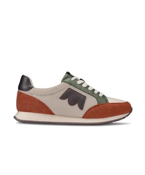 side view of the Roadrunner Sneaker in Ivy Multi (Rust, Grey Dark Green & Light Grey) Mesh