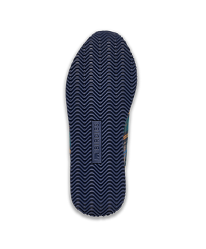 bottom view of the Roadrunner Sneaker in Navy Plaid Suede