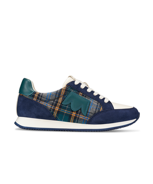 side view of the Roadrunner Sneaker in Navy Plaid Suede