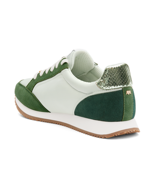 back 3/4ths view of the Roadrunner sneaker in Pistachio (green) Multi Nylon