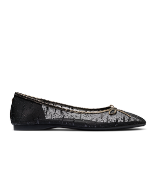 side view of the Songbird Ballet Flat in Black mesh Sparkle
