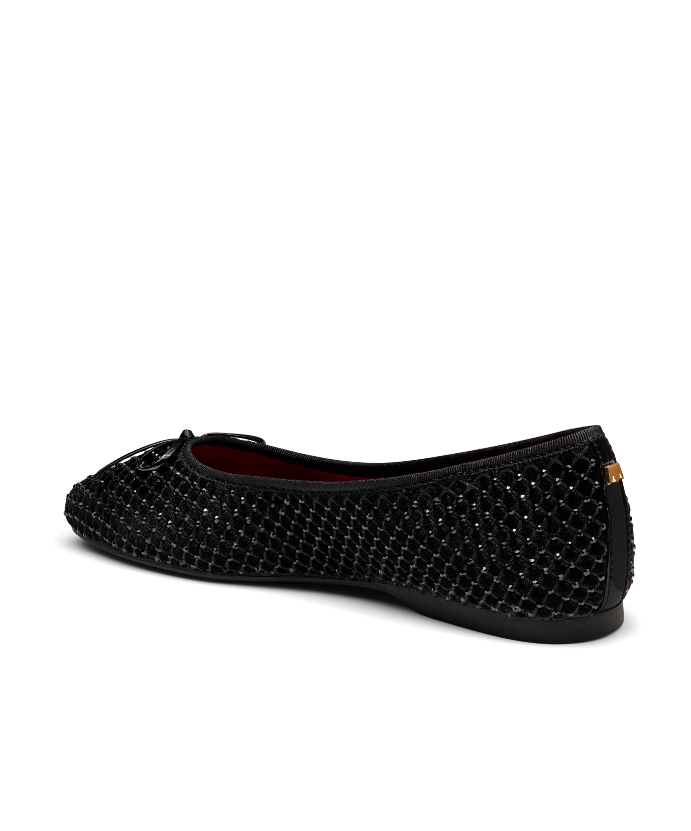 back 3/4ths view of the songbird ballet flat in black velvet crystal