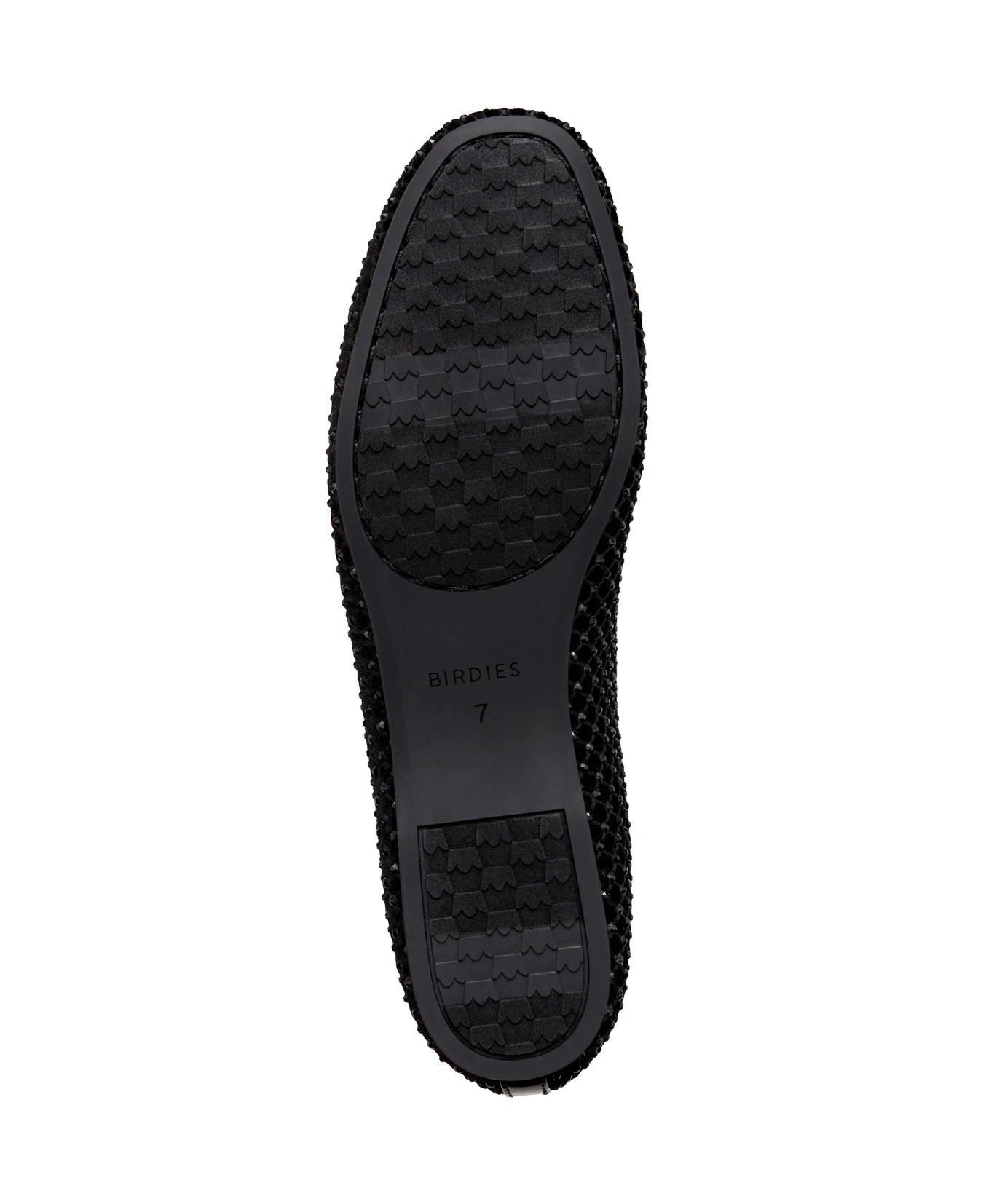 bottom view of the songbird ballet flat in black velvet crystal