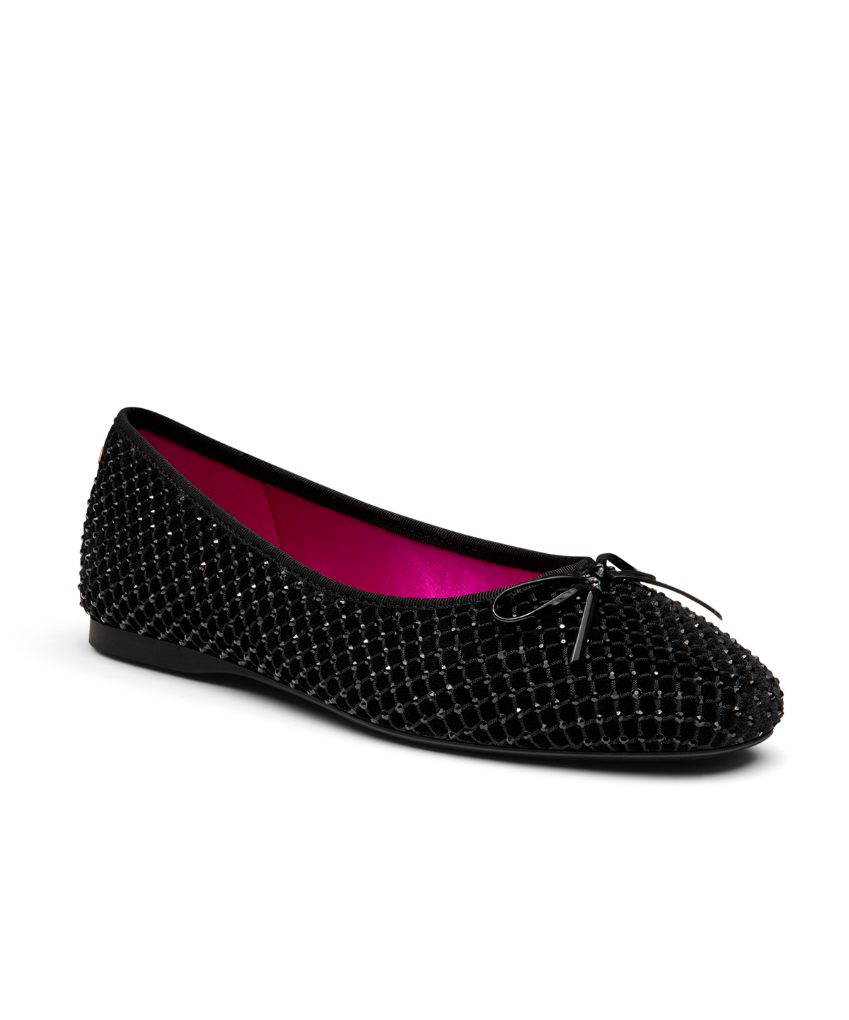 front 3/4ths view of the songbird ballet flat in black velvet crystal