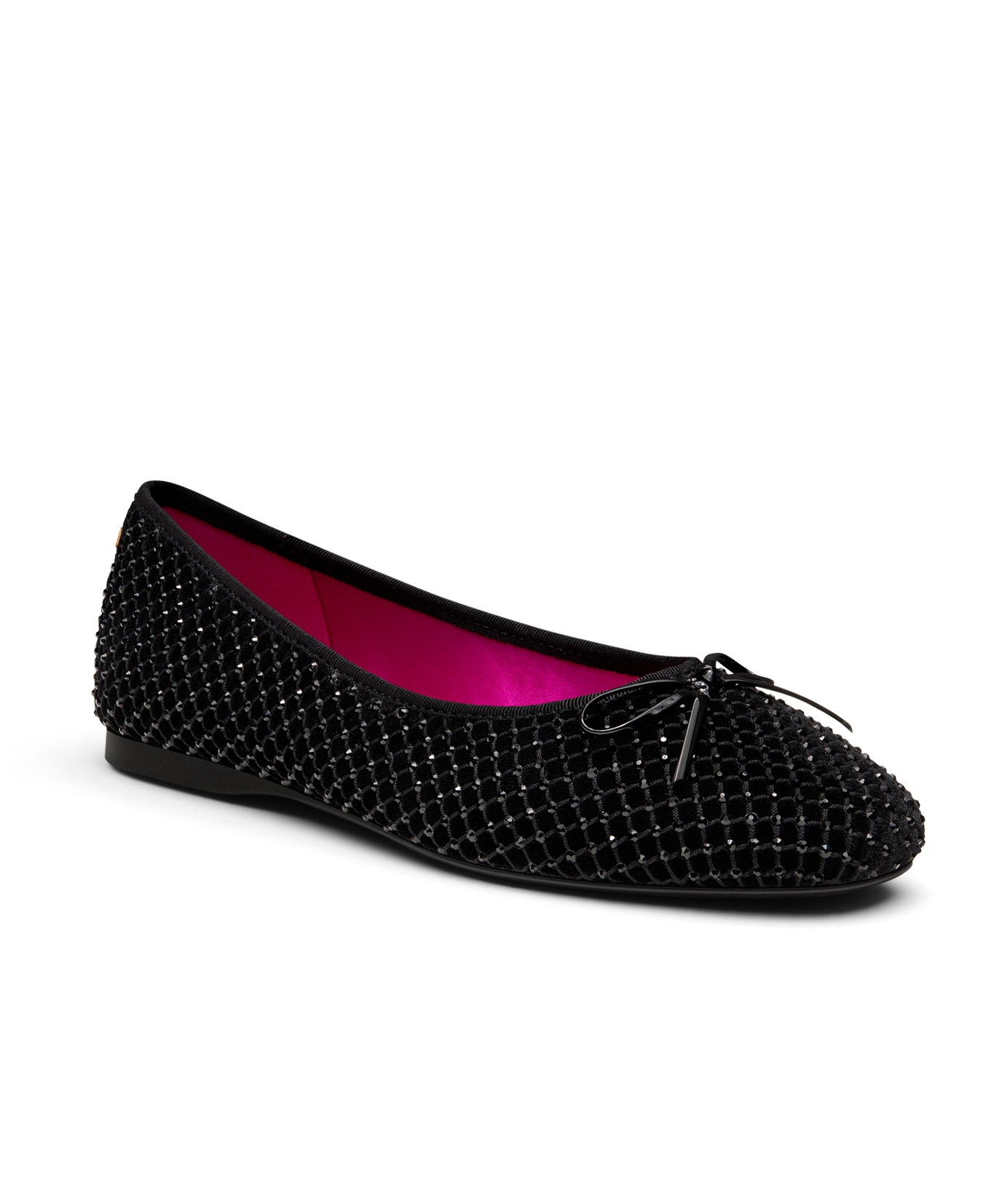 front 3/4ths view of the songbird ballet flat in black velvet crystal