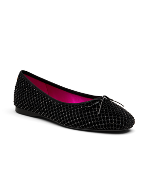front 3/4ths view of the songbird ballet flat in black velvet crystal