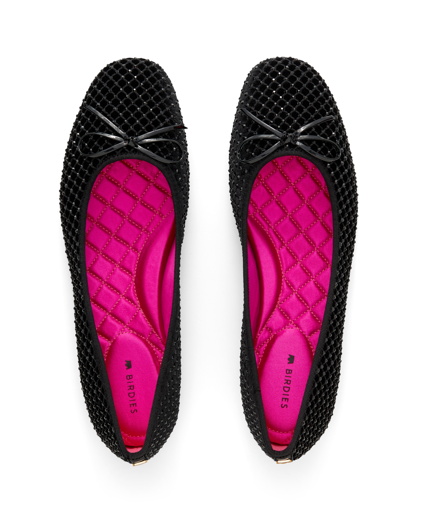 hover | top view of the songbird ballet flat in black velvet crystal