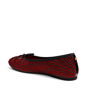 back 3/4ths view of the songbird ballet flat in red velvet crystal