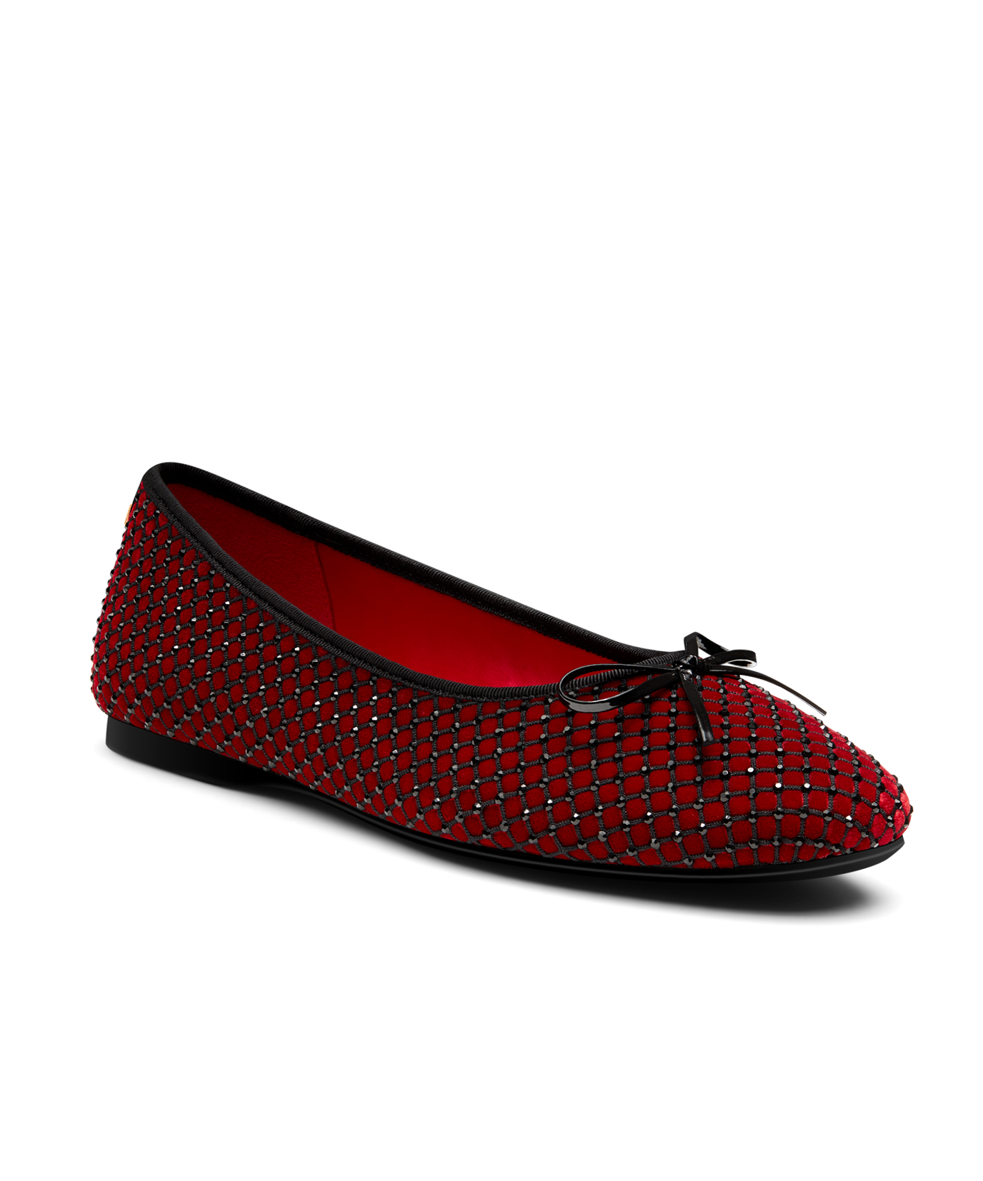 front 3/4ths view of the songbird ballet flat in red velvet crystal