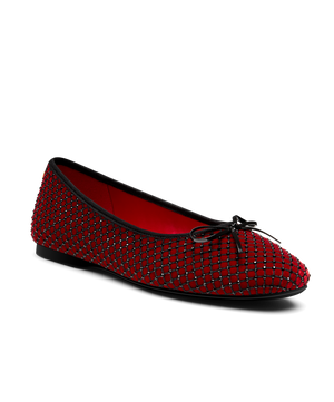 front 3/4ths view of the songbird ballet flat in red velvet crystal