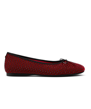 side view of the songbird ballet flat in red velvet crystal