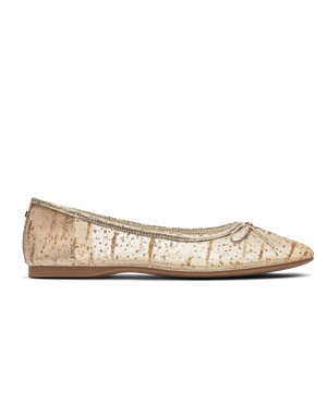 side view of the Songbird Ballet Flat in Gold mesh Sparkle