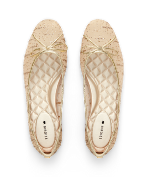 hover | top view of the Songbird Ballet Flat in Gold mesh Sparkle