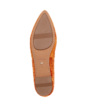 bottom view of the Sparrow Loafer in Marigold (orange) Velvet Embroidery