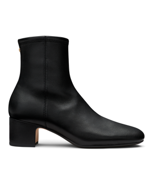 hover | side view of black leather bootie