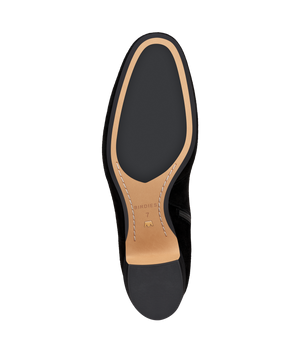 bottom view of the Starling 50 bootie in Black Suede