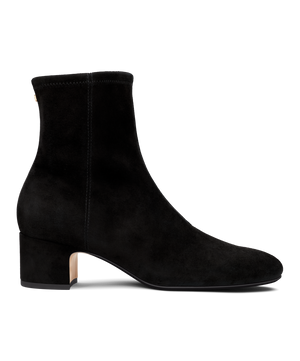 hover | side view of black suede bootie