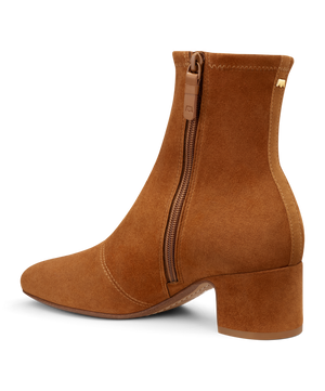 back 3/4ths view of the Starling 50 bootie in Tan Suede