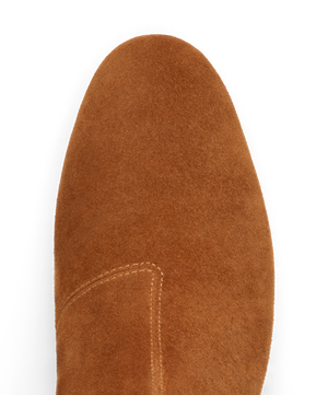 close up view of the Starling 50 bootie in Tan Suede toe