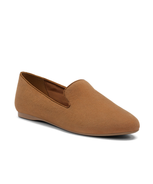 front 3/4ths view of the Starling in golden oak (tan) suede