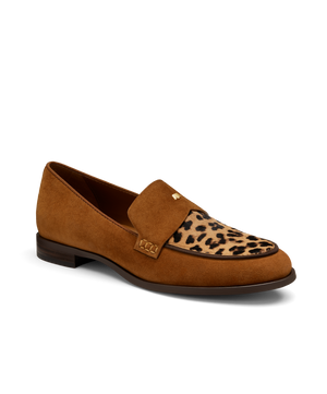 front 3/4ths view of the Starling 20 in Cheetah Print Calf Hair