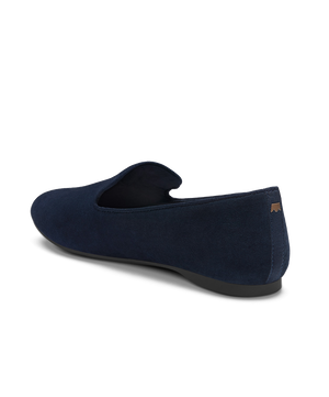 back 3/4ths view of the Starling in Navy Suede