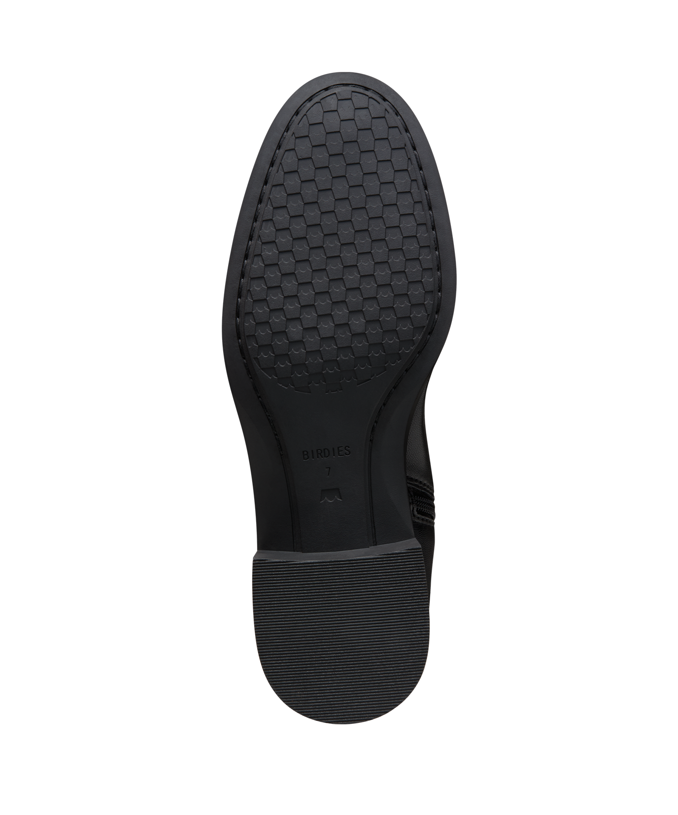 bottom view of the starling tall boot in black leather
