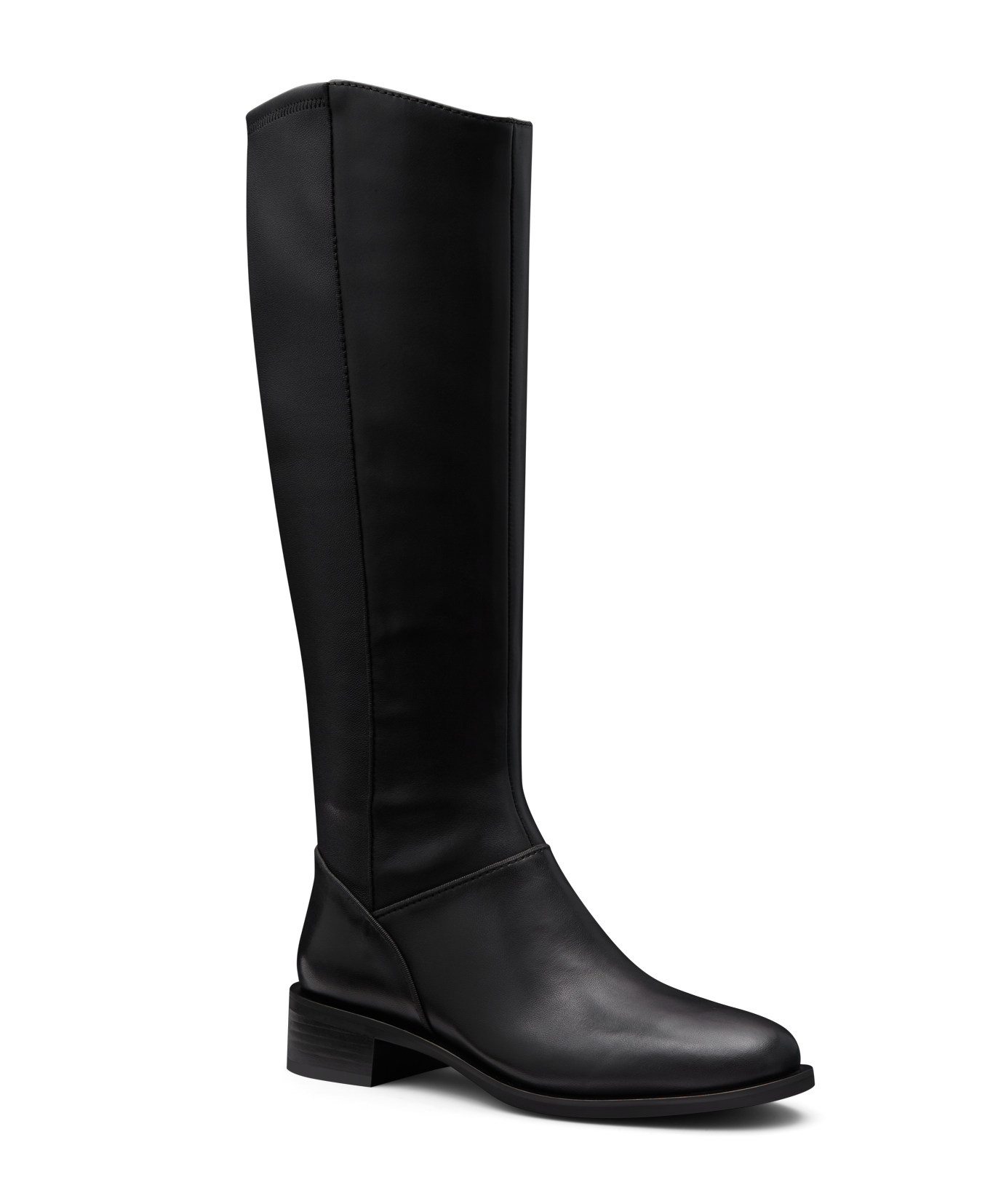 front 3/4ths view of the starling tall boot in black leather