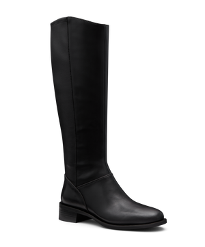 front 3/4ths view of the starling tall boot in black leather