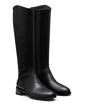 hover | front 3/4ths view of the starling tall boot in black leather