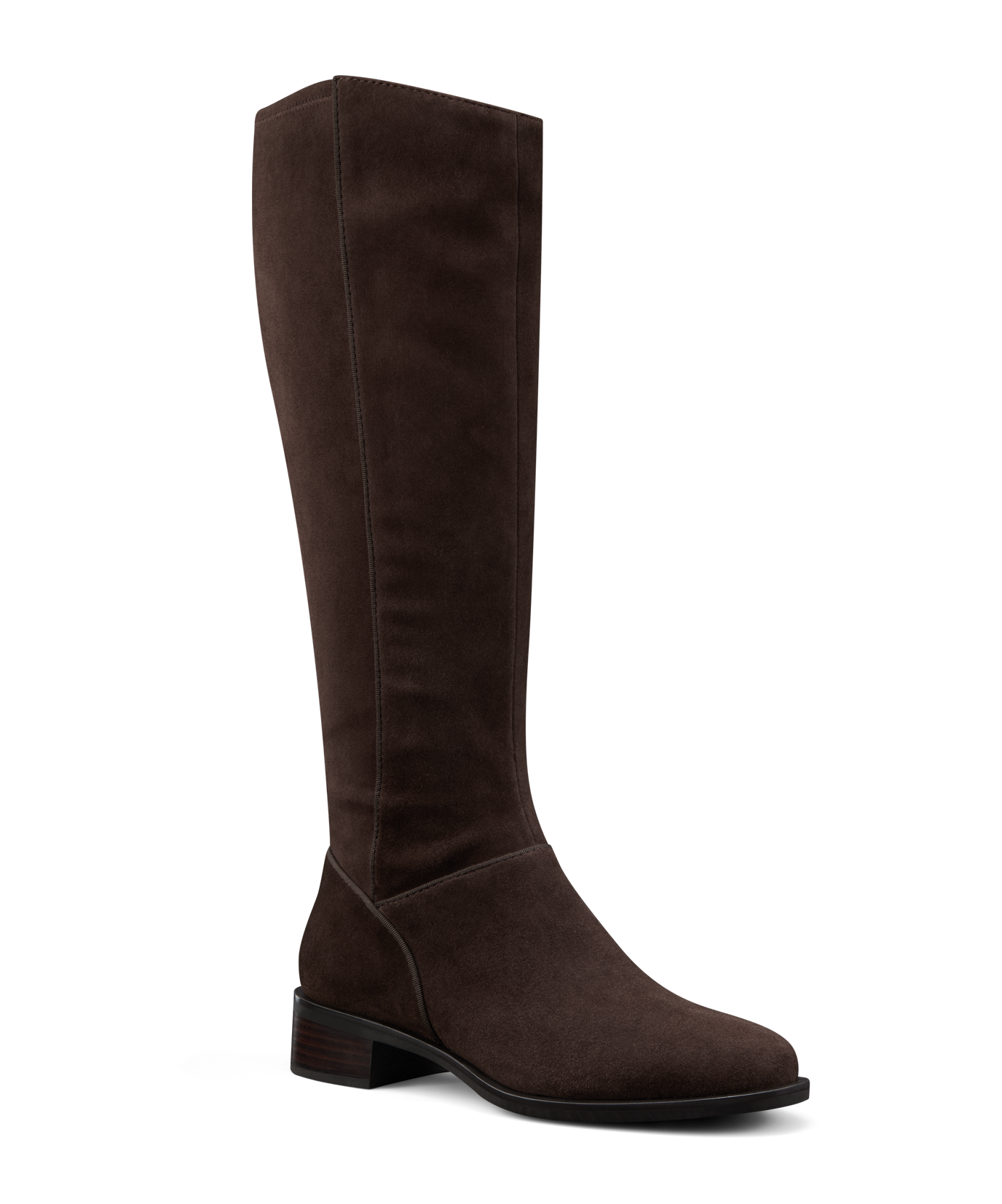 front 3/4ths view of the starling tall boot in brown suede