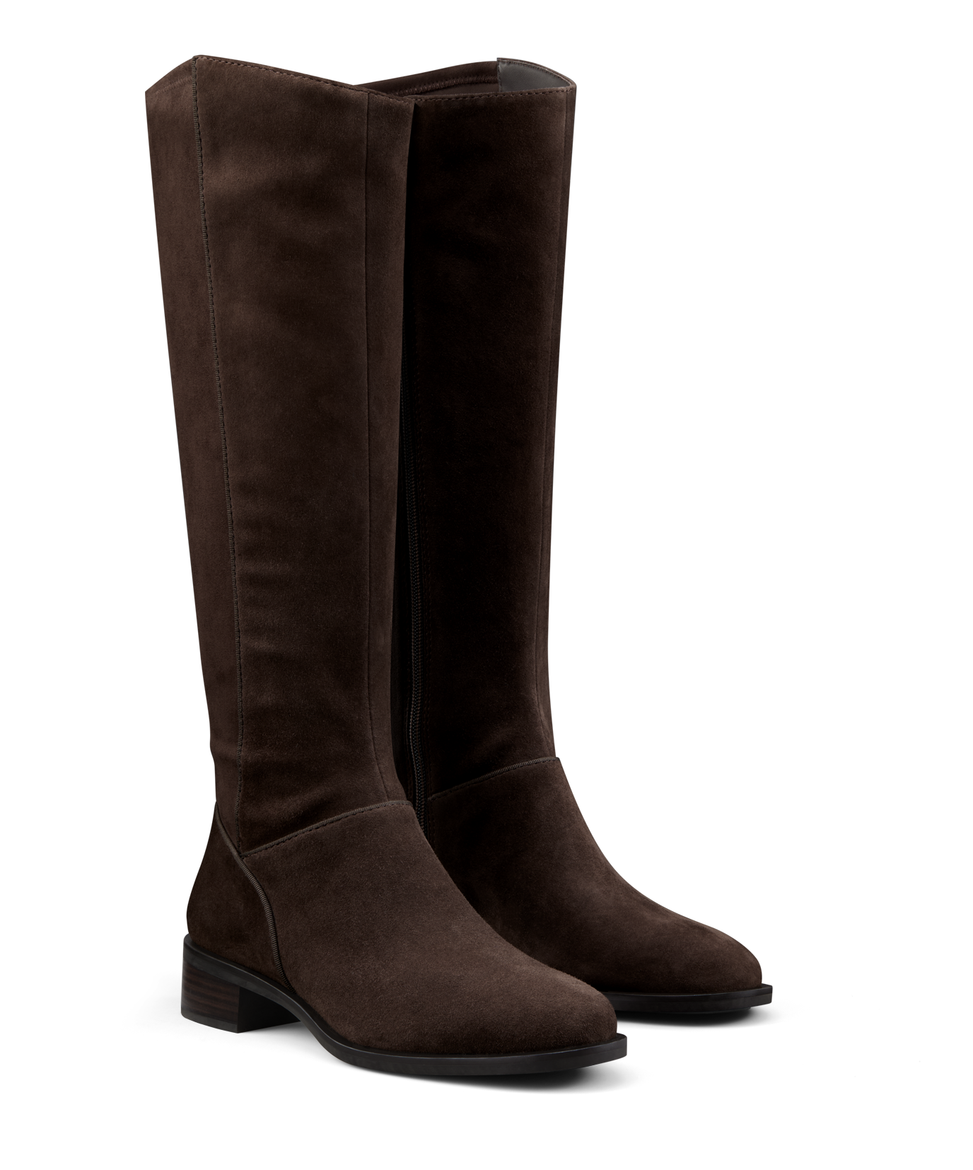 hover | front 3/4ths view of the starling tall boot in brown suede