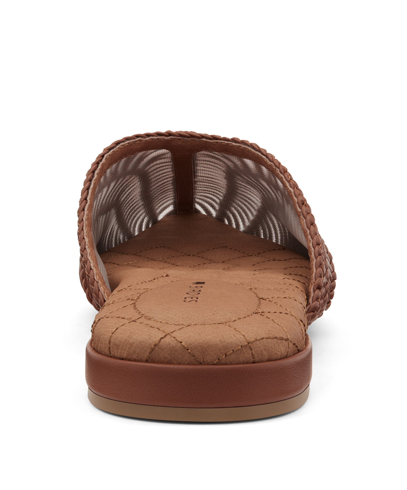 back view of the Swan mule in cognac (brown) woven