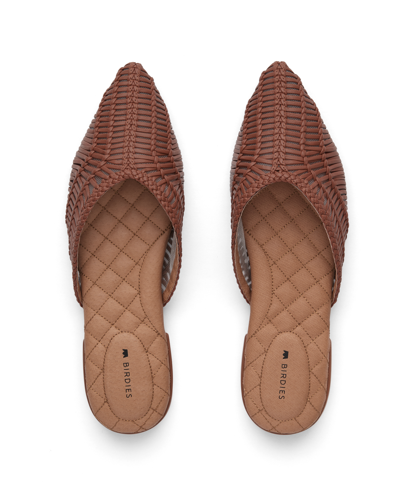 hover | top view of the Swan mule in cognac (brown) woven