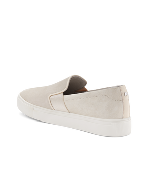 back 3/4ths view of the Swift Slip on Sneaker in Bone (cream) Embossed Leather