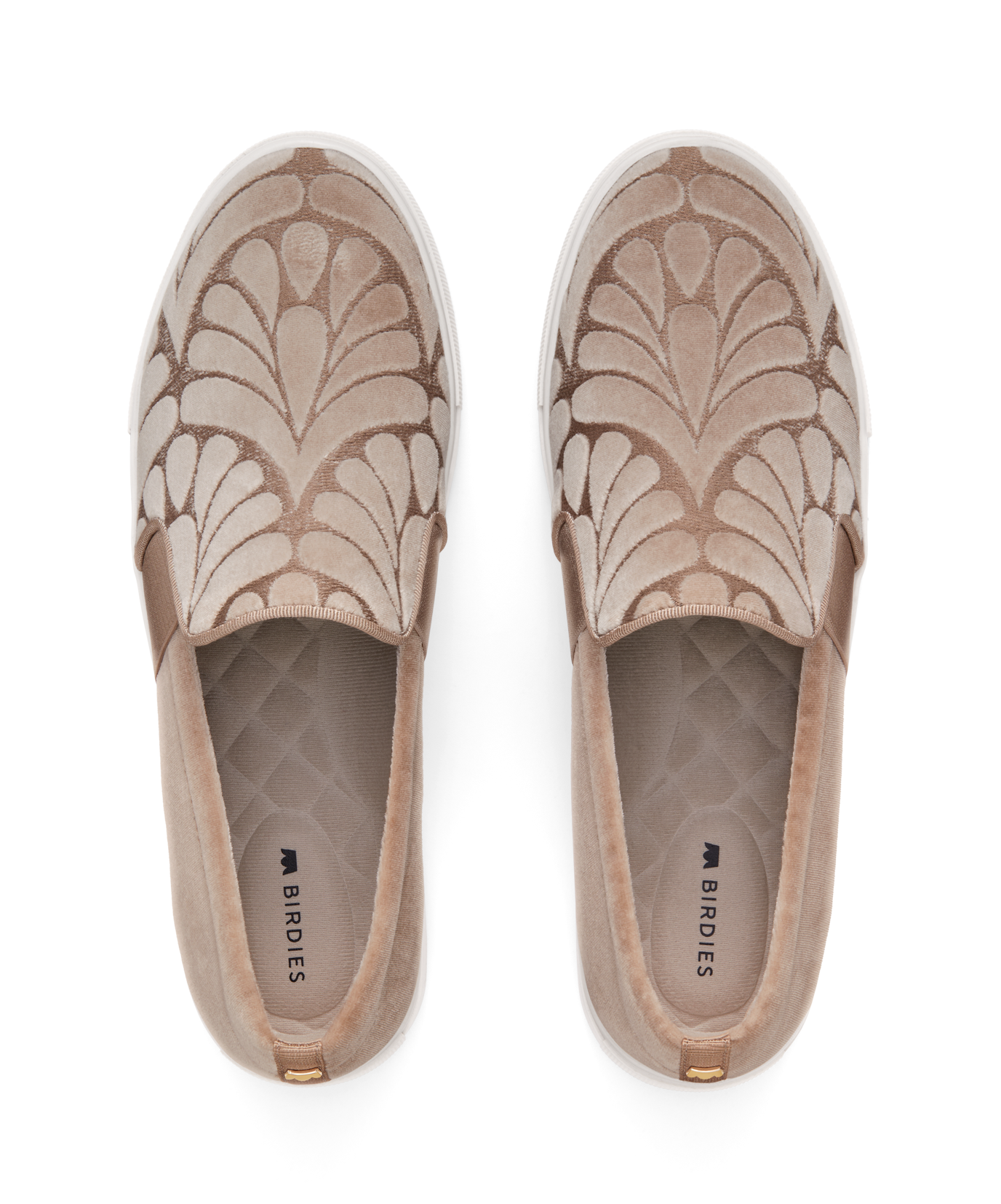 hover | top view of the Swift Slip on Sneaker in Taupe (light brown) embossed Velvet