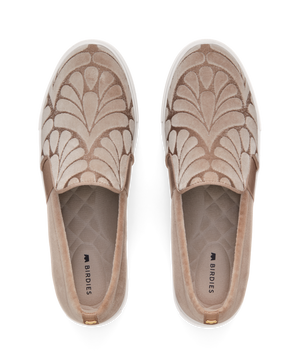 hover | top view of the Swift Slip on Sneaker in Taupe (light brown) embossed Velvet