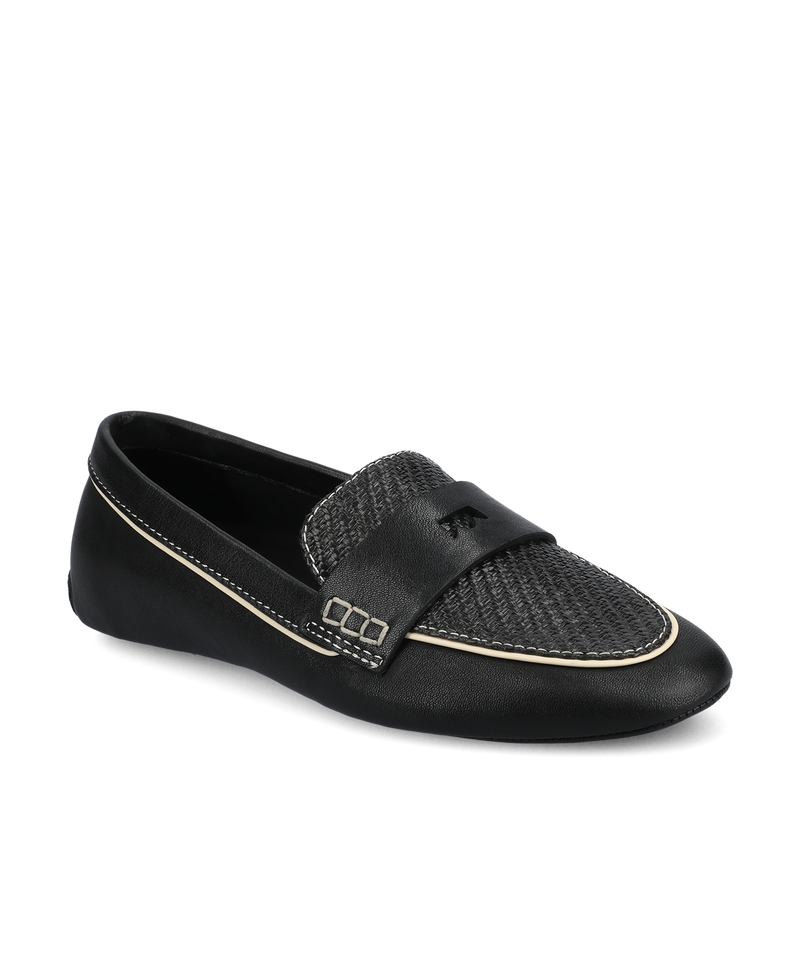 The Vesper Driver - Black Leather Raffia