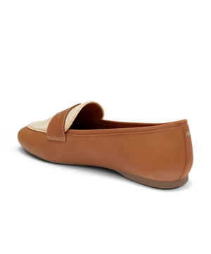 back 3/4ths view of the Vesper loafer in Cappuccino (brown) Leather
