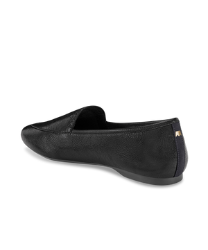 back 3/4ths view of the Vesper loafer in Noir (black) Leather
