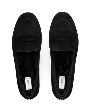 hover | top view of the vesper in black faux fur