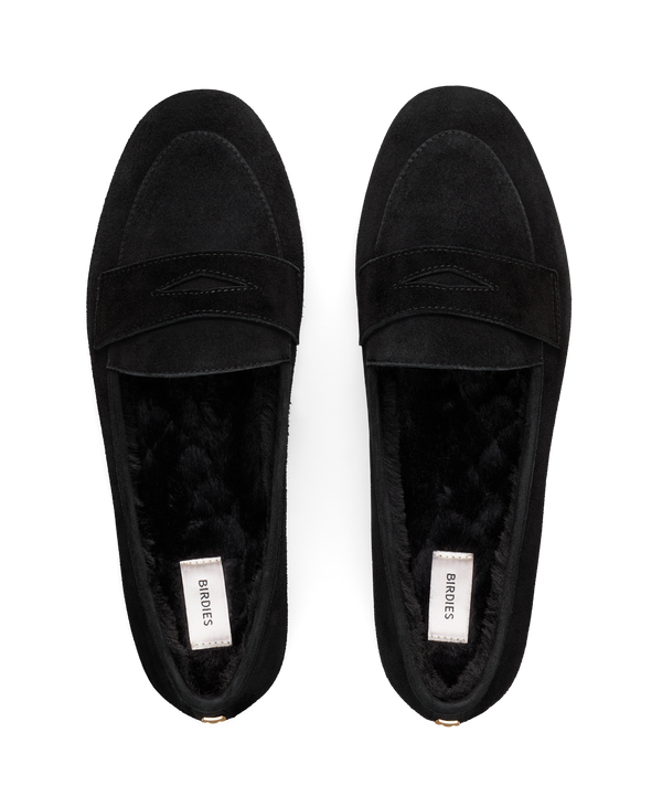 The Vesper | Black Suede Faux Fur | Women's Flats | Birdies