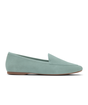 side view of the Vesper loafer in marina (light teal) suede