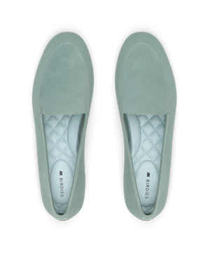 top view of the Vesper loafer in marina (light teal) suede