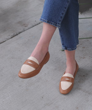 on figure video view of the Vesper loafer in Cappuccino (brown) Leather