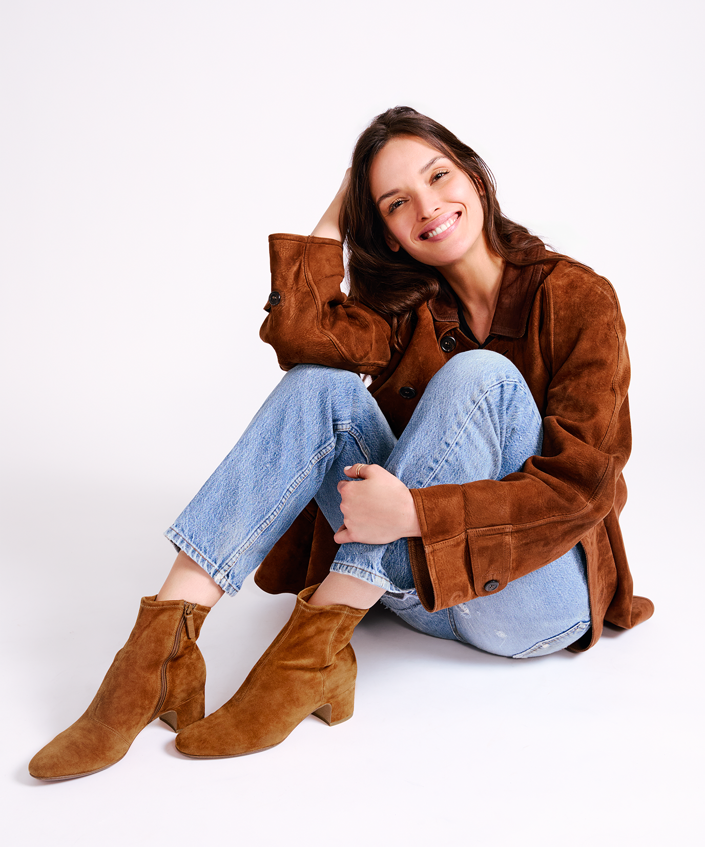 starling 50 bootie in tan suede on figure side view