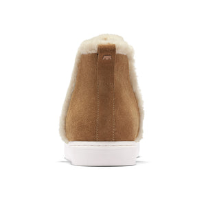 Women's sneaker boot - Water resistant saddle brown suede with faux fur trim