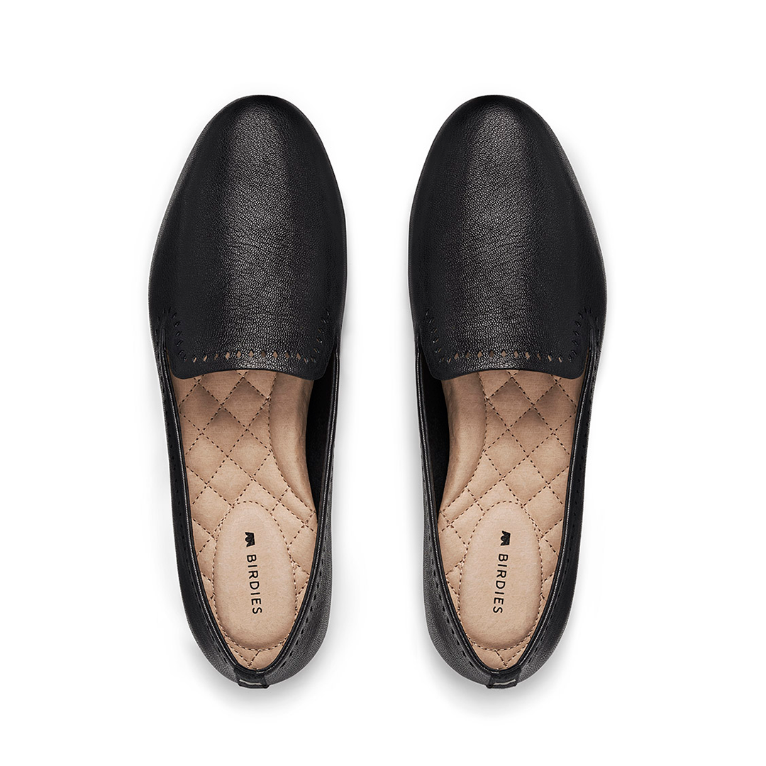 Women's flat - The Starling in black leather smoking slipper loafer with diamond-shaped cutouts 